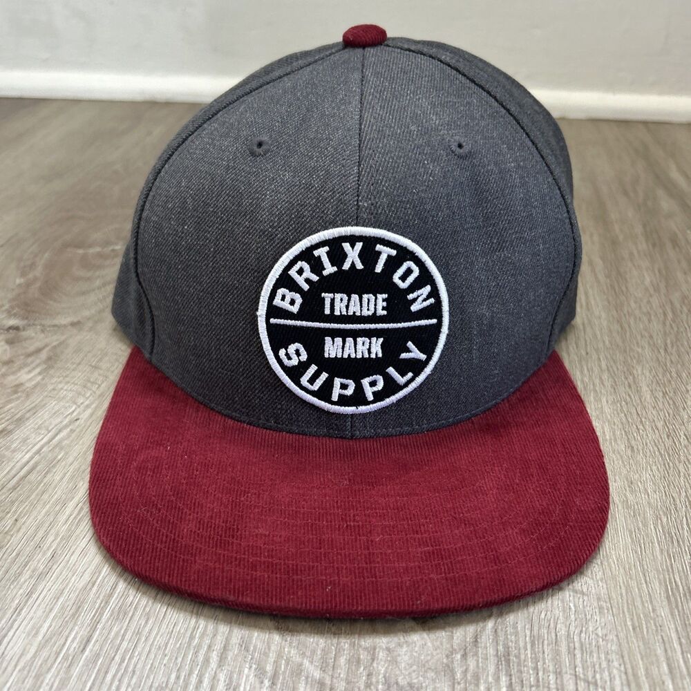 Brixton Trademark Supply Hat Snap Back Gray Red Wool Blend Mens Adjustable Cap